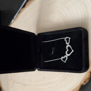 14K White Gold Diamond Cut Triple Heart Necklace